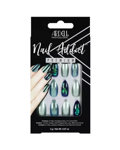 Ardell Nail Addict Green Glitter Chrome False Nails
