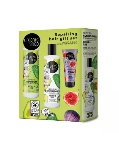 Organic Shop Aguacate Champu 280ml Aguacate Acondicionador 280ml Higo Exfoliante Corporal 75ml