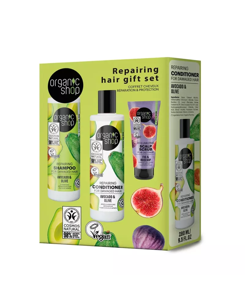 Organic Shop Aguacate Champu 280ml Aguacate Acondicionador 280ml Higo Exfoliante Corporal 75ml