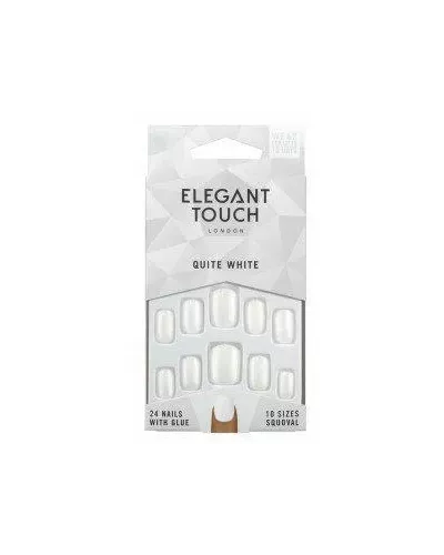 Elegant Touch Polished Colour 24 Nails With Glue Squoval Quite White