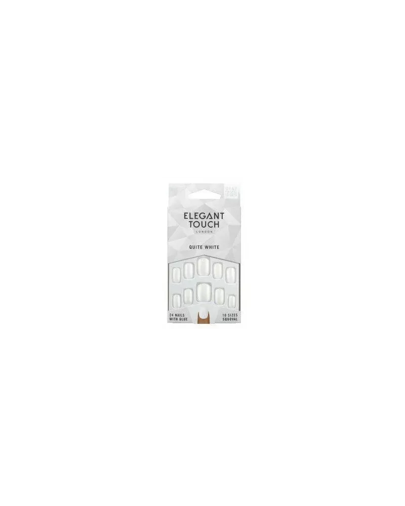 Elegant Touch Polished Colour 24 Nails With Glue Squoval Quite White