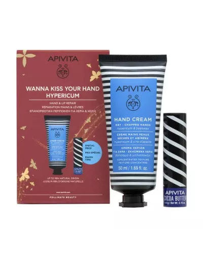Apivita Crema De Manos Hipérico 50ml+ Bálsamo Labial 4.4g Set 2 Piezas