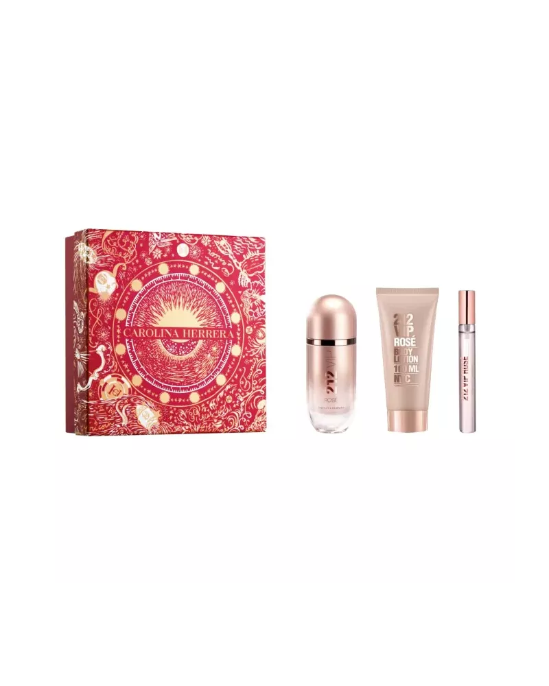 Carolina Herrera 212 Vip Rose Eau De Perfume Spray 80ml Set 3 Pieces Christmas 2023
