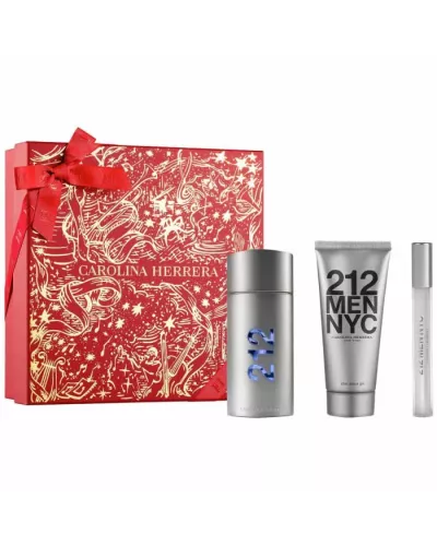 Carolina Herrera 212 Men Eau de Toilette Spray 100ml Gift Set with 3 Products