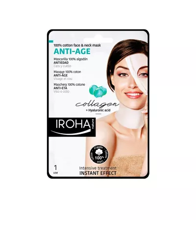 Iroha Nature Mascarilla Anti-Edad de Algodón para rostro y cuello con colágeno - 1 unidad
