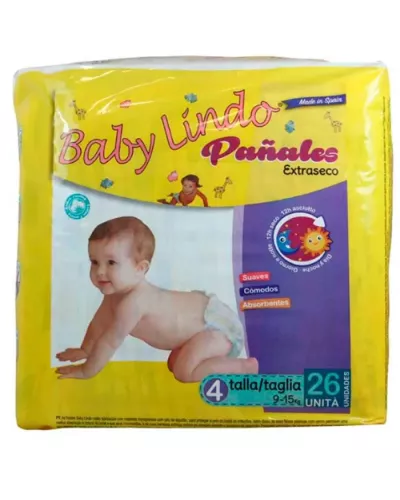 Baby Lindo Diapers T4 9-15 Kg 26 Units