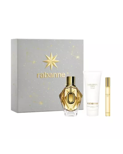 Rabanne Million Gold For Her Eau De Parfum Spray 90ml Coffret 3 Produits