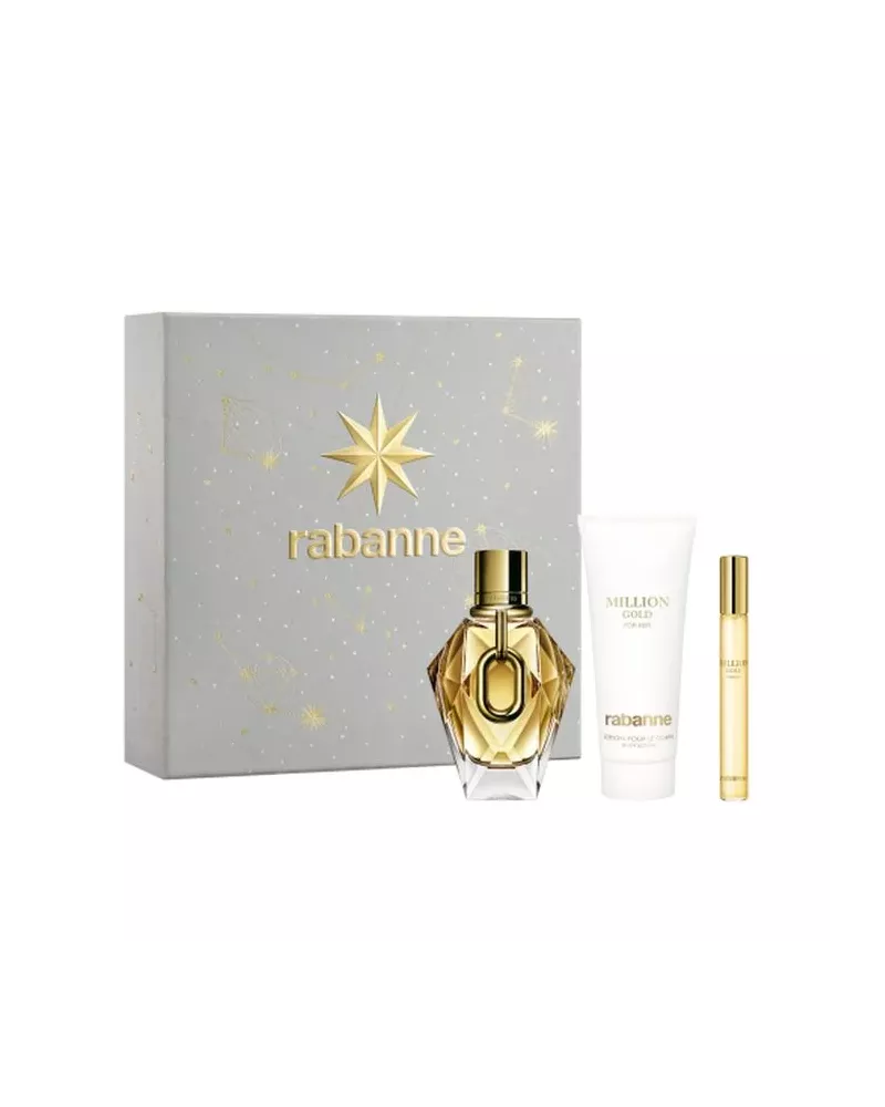 Rabanne Million Gold For Her Eau De Parfum Spray 90ml Coffret 3 Produits